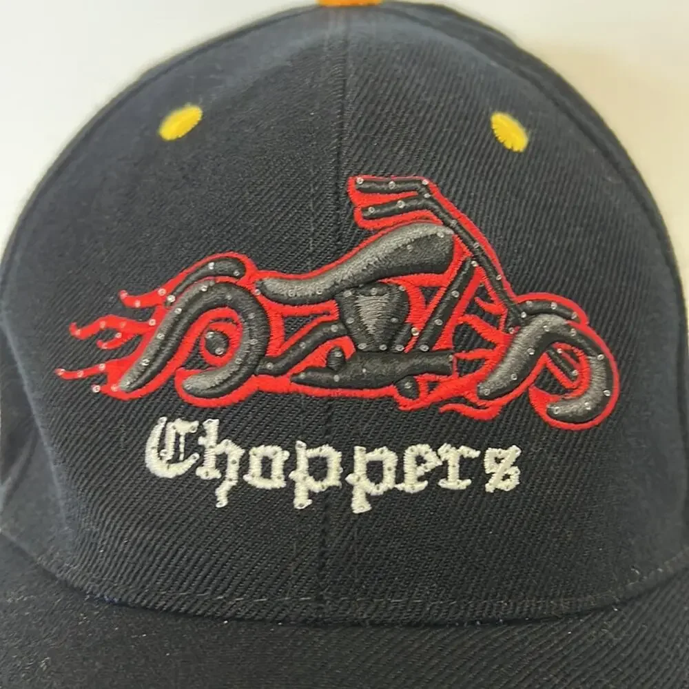 Choppers Men’s Black/Orange Flames Biker’s Basketball Cap With Light‎ Up Chopper